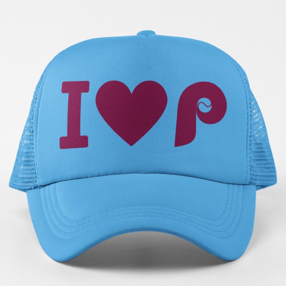NEW I Heart Phillies P Retro Colors Foam Trucker Mesh Snapback Hat LIGHT BLUE